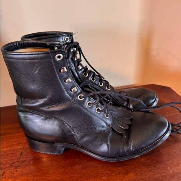 Men’s Vintage Justin Black Leather Lace-Up Roper ankle Boots size 6D main image 10